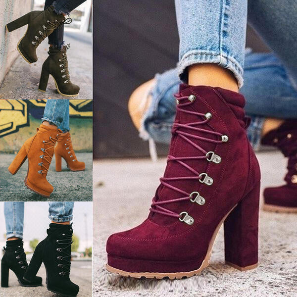 Step Up Your Style with Round Toe Lace-Up Heeled Boots | Marvis - Marvis