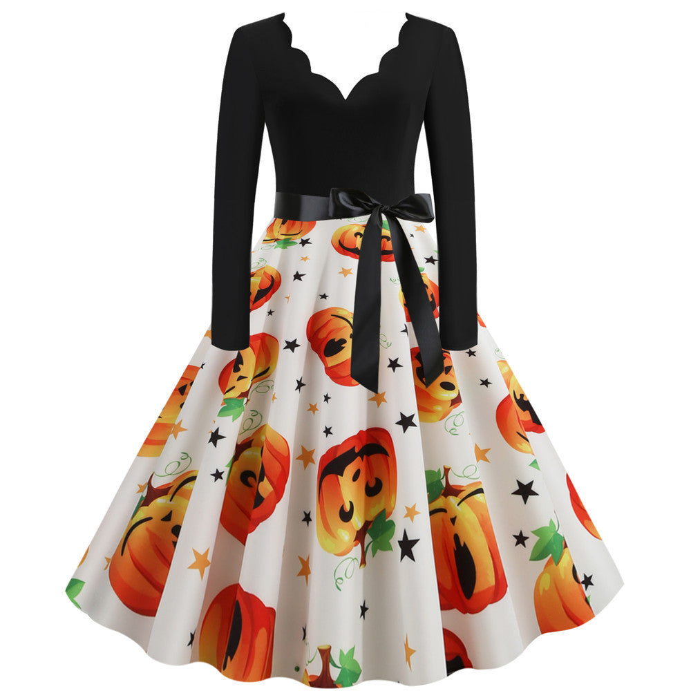 Burnt Flower V-Neck Swing Dress – Hauntingly Chic Halloween Look | Marvis - Marvis