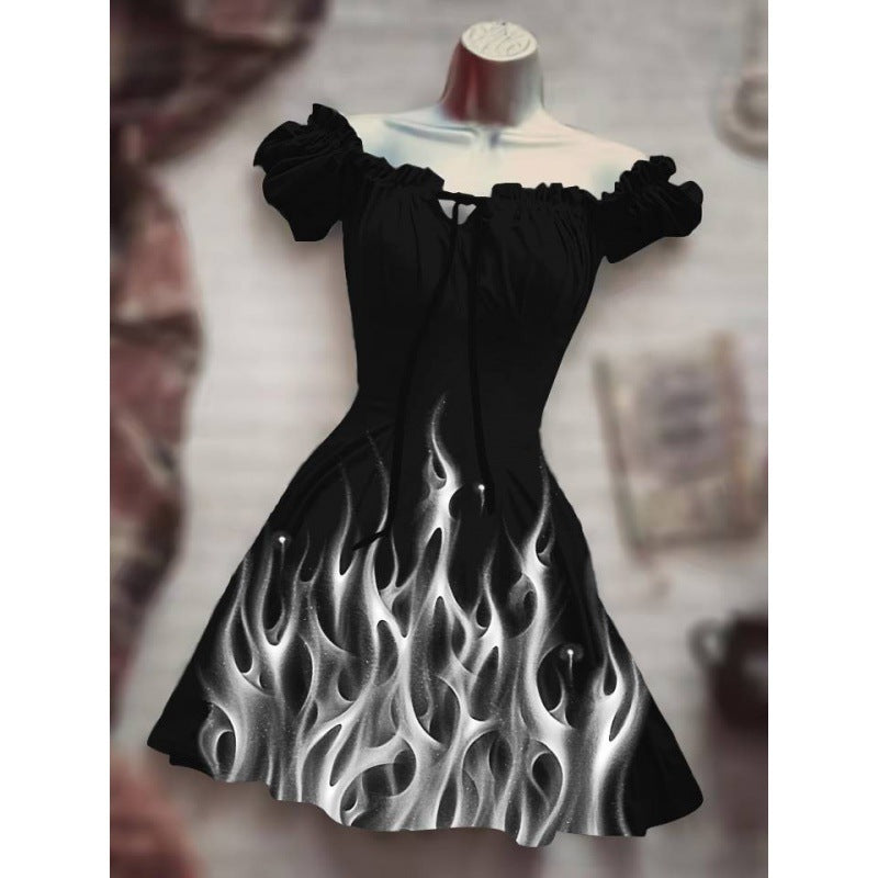 Spooky Chic: Puff Sleeve High Waist Halloween Dress | Marvis - Marvis