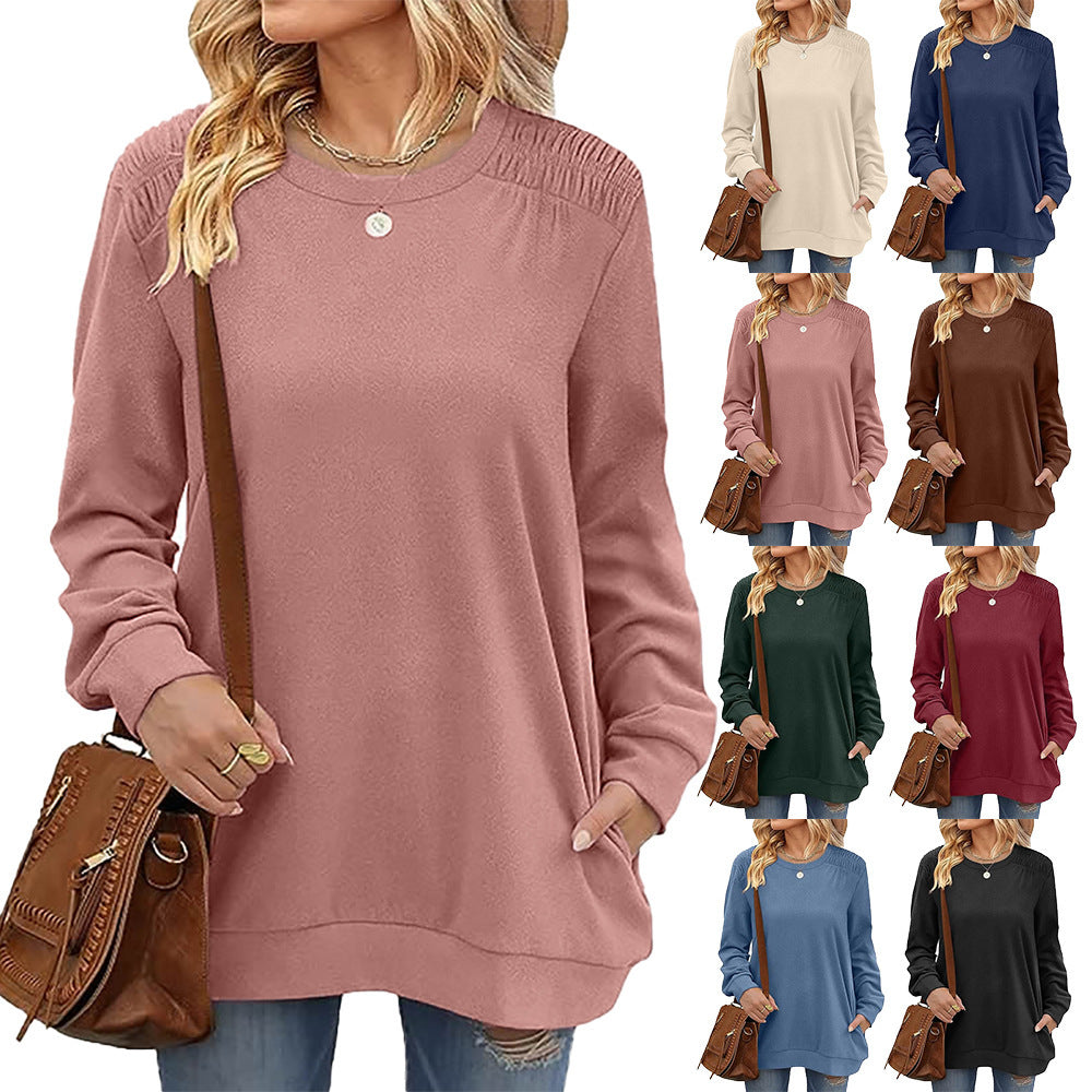 Effortless Style: Long Sleeve Pullover Sweatshirt with Pockets | Marvis - Marvis