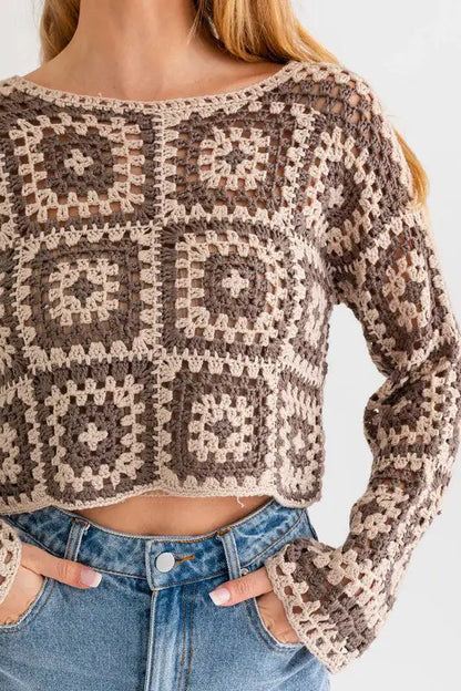 Boho Chic: Long Sleeve Crochet Top | Marvis - Marvis