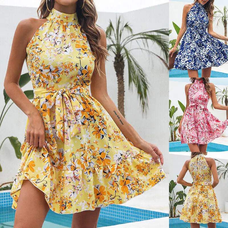 Bloom in Style: Flowers Print Halterneck Dress | Marvis - Marvis