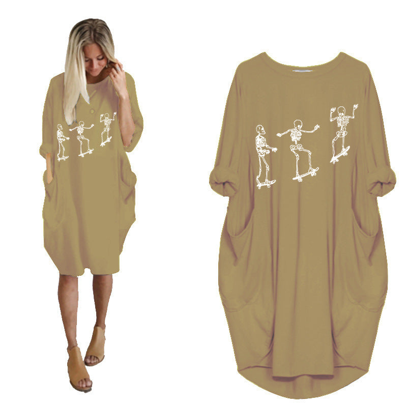 Spooktacular Casual Halloween Pocket Dress – Haunt in Style! | Marvis - Marvis