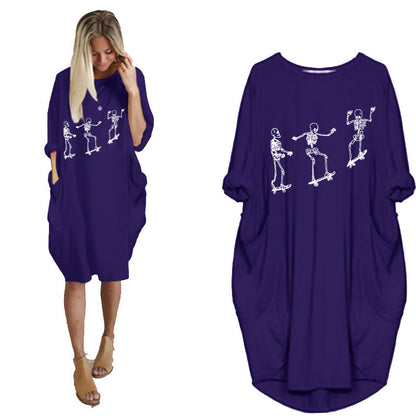 Spooktacular Casual Halloween Pocket Dress – Haunt in Style! | Marvis - Marvis