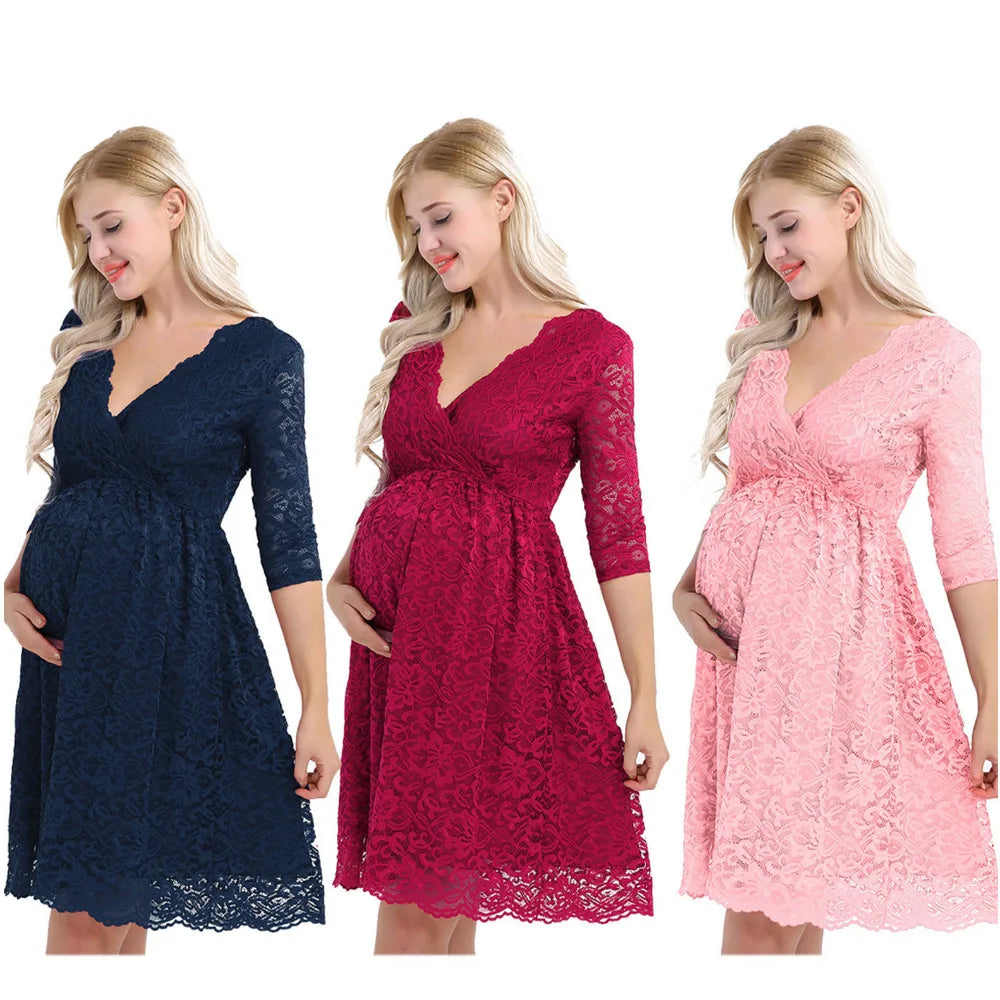 Women's Maternity Elegant Floral Lace Overlay Dress - Timeless Elegance | Marvis - Marvis