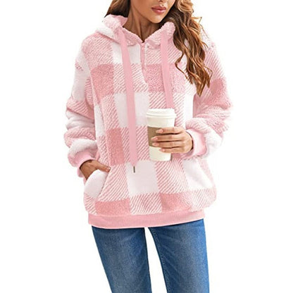 Stay Cozy in Style: Plaid Hooded Plush Sweatshirt with Pockets | Marvis - Marvis