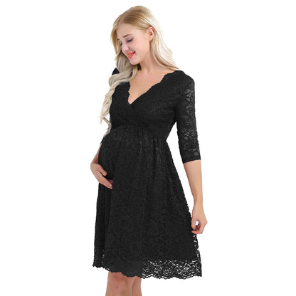 Women's Maternity Elegant Floral Lace Overlay Dress - Timeless Elegance | Marvis - Marvis