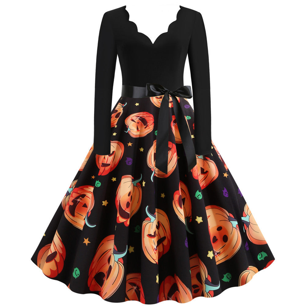 Burnt Flower V-Neck Swing Dress – Hauntingly Chic Halloween Look | Marvis - Marvis