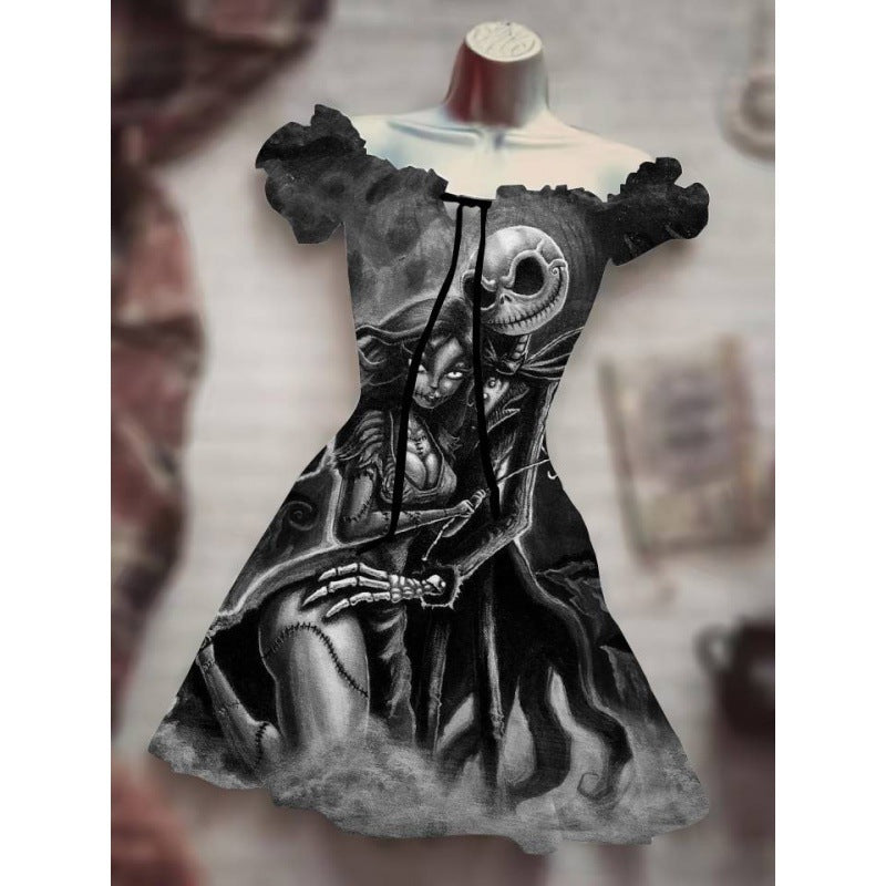 Spooky Chic: Puff Sleeve High Waist Halloween Dress | Marvis - Marvis