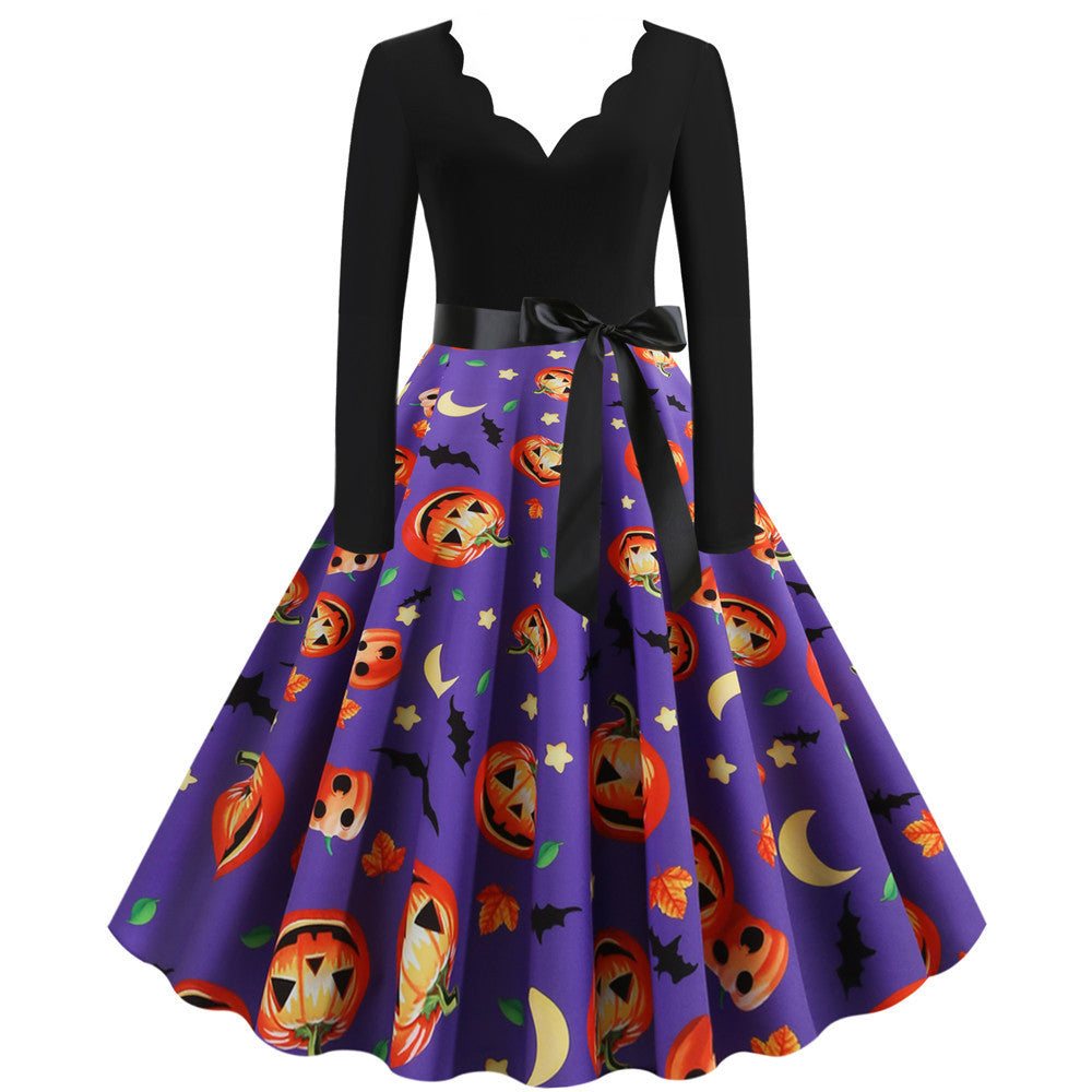 Burnt Flower V-Neck Swing Dress – Hauntingly Chic Halloween Look | Marvis - Marvis