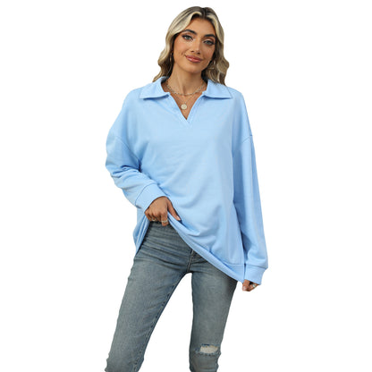 Effortless Elegance: Lapel V-Neck Casual Sweatshirt | Marvis - Marvis