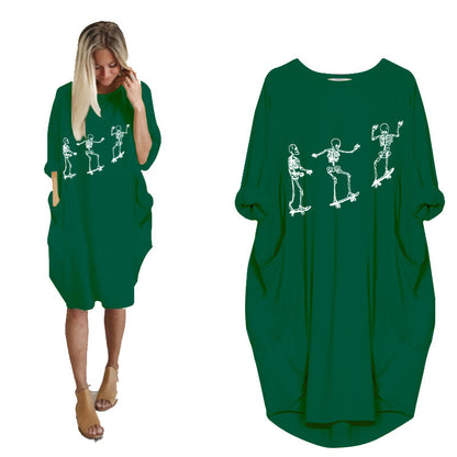 Spooktacular Casual Halloween Pocket Dress – Haunt in Style! | Marvis - Marvis