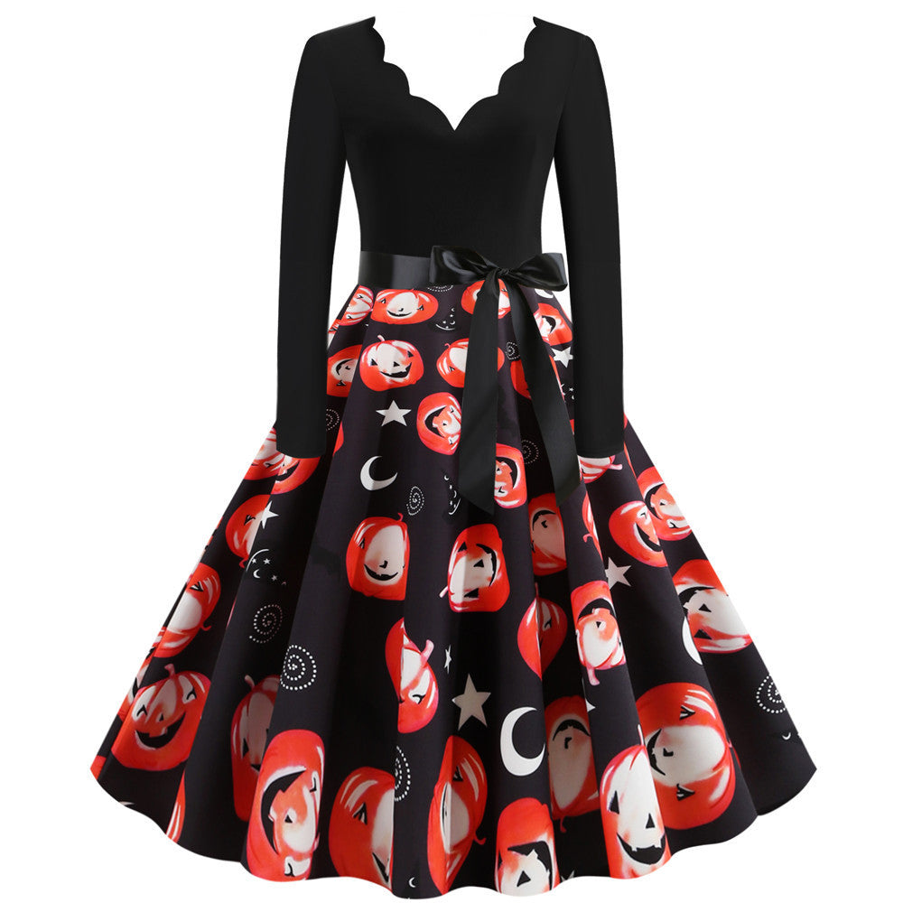 Burnt Flower V-Neck Swing Dress – Hauntingly Chic Halloween Look | Marvis - Marvis