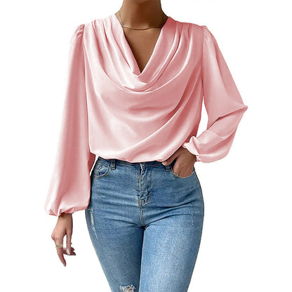 Breeze Through Your Day: Chiffon V-Neck Long-Sleeved Top | Marvis - Marvis