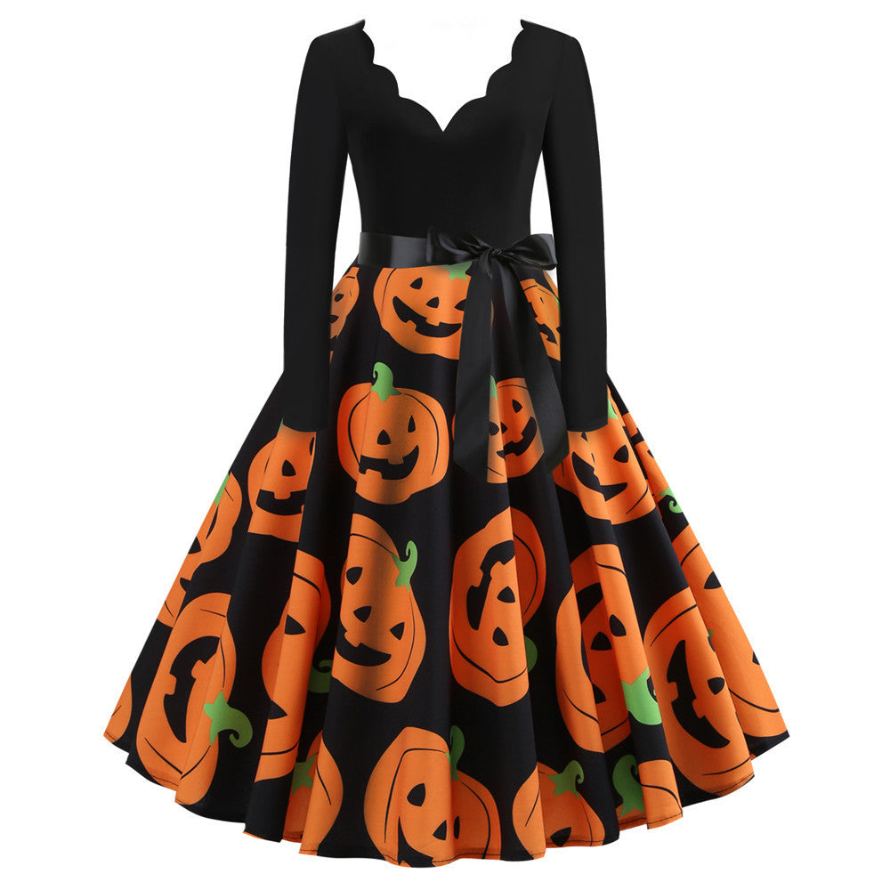 Burnt Flower V-Neck Swing Dress – Hauntingly Chic Halloween Look | Marvis - Marvis