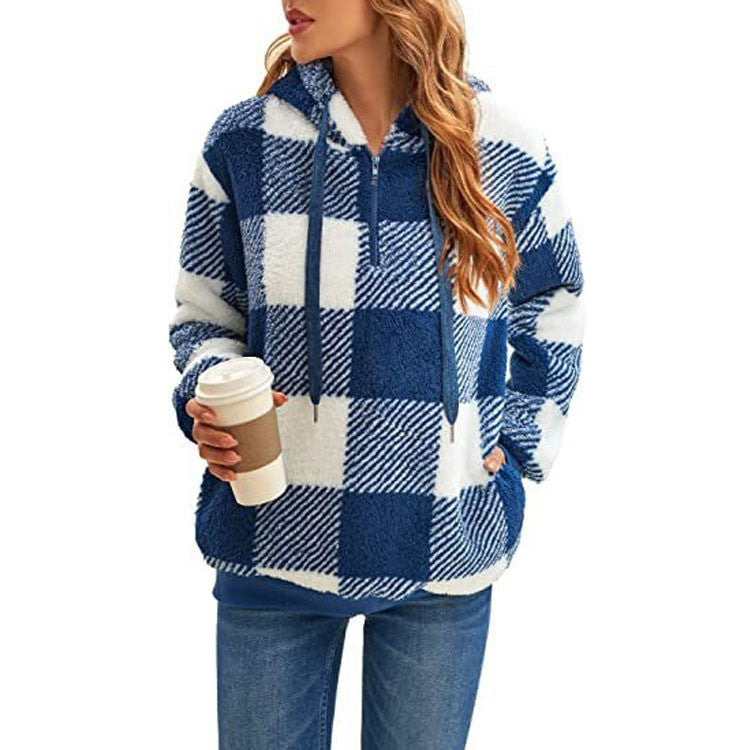 Stay Cozy in Style: Plaid Hooded Plush Sweatshirt with Pockets | Marvis - Marvis