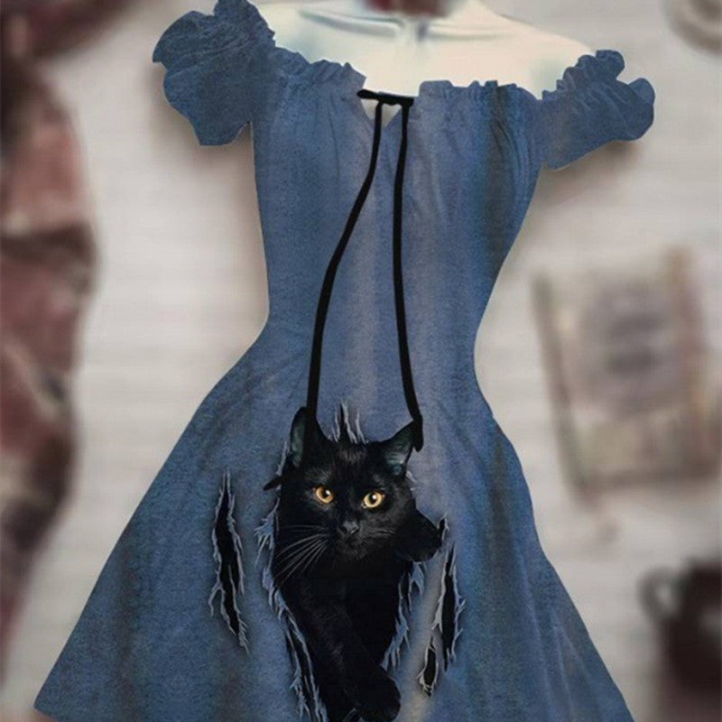 Spooky Chic: Puff Sleeve High Waist Halloween Dress | Marvis - Marvis