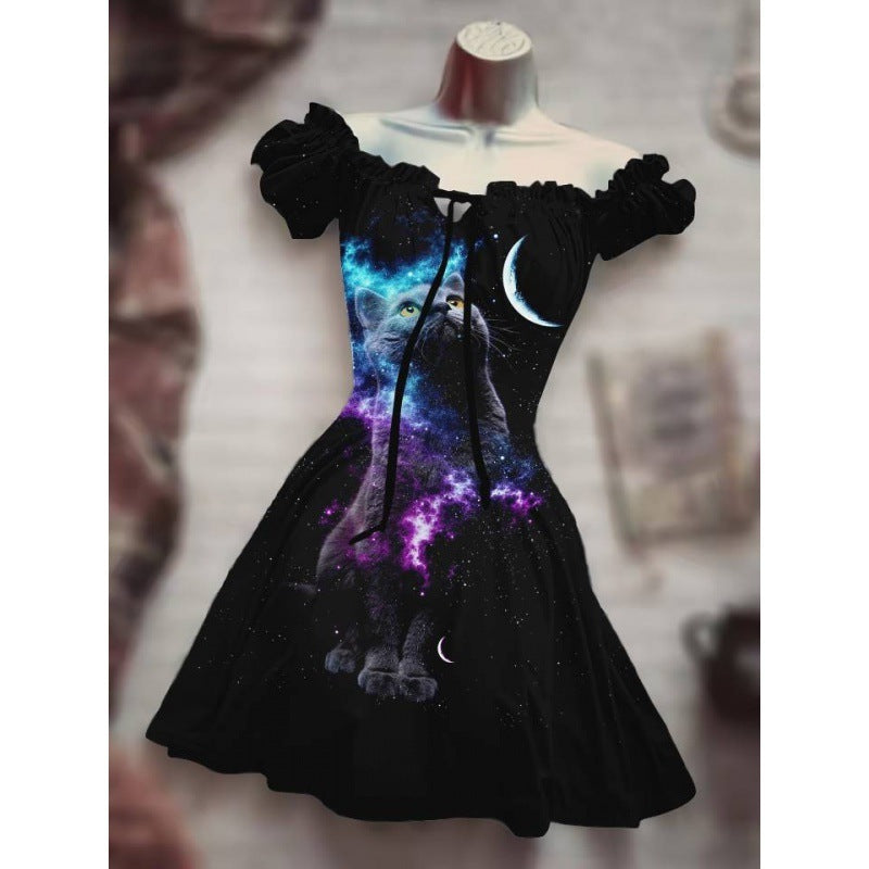 Spooky Chic: Puff Sleeve High Waist Halloween Dress | Marvis - Marvis