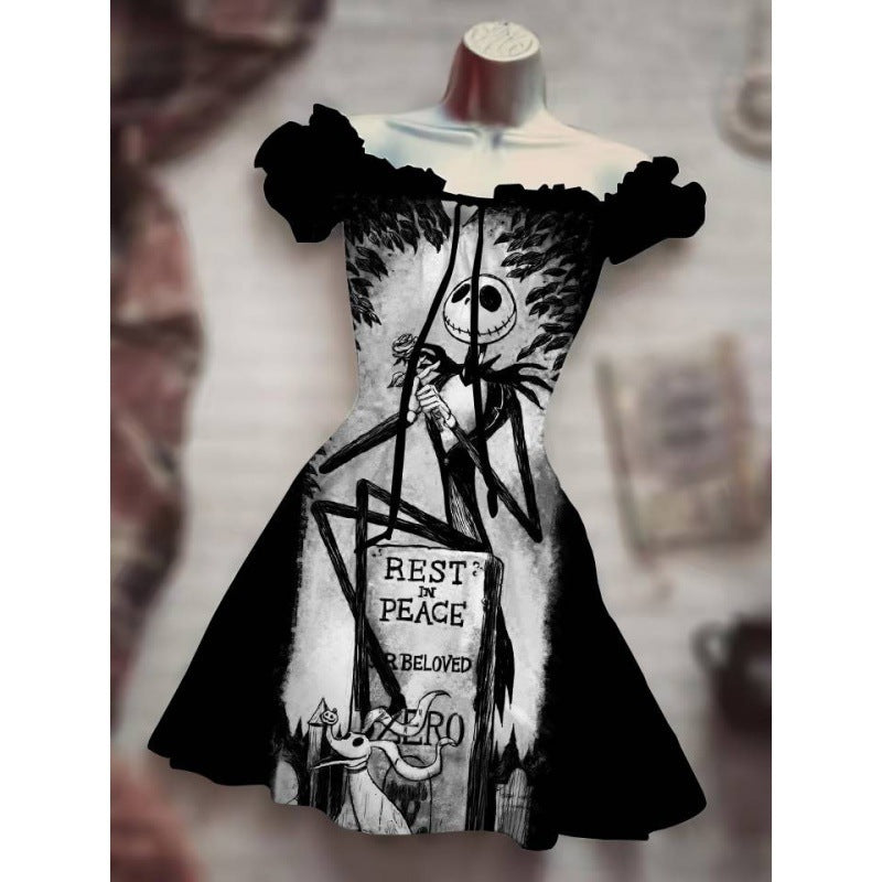 Spooky Chic: Puff Sleeve High Waist Halloween Dress | Marvis - Marvis