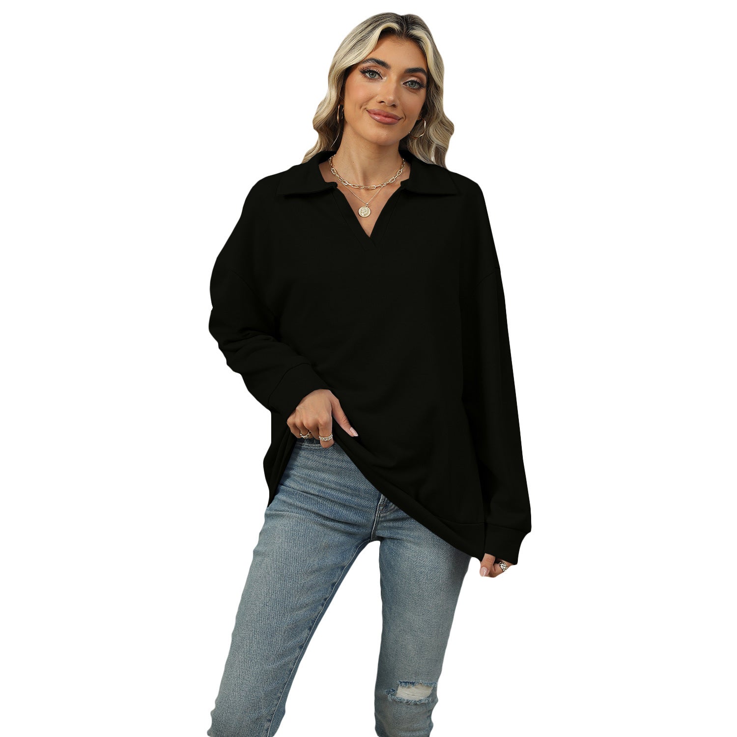 Effortless Elegance: Lapel V-Neck Casual Sweatshirt | Marvis - Marvis