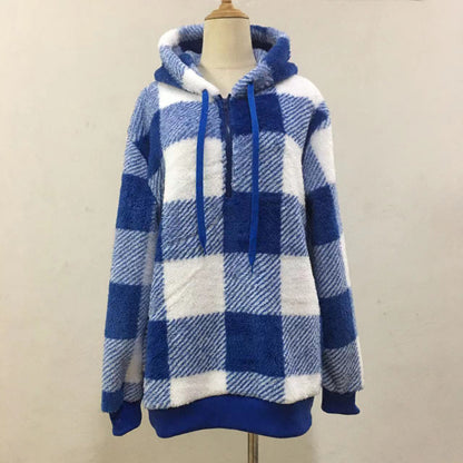 Stay Cozy in Style: Plaid Hooded Plush Sweatshirt with Pockets | Marvis - Marvis