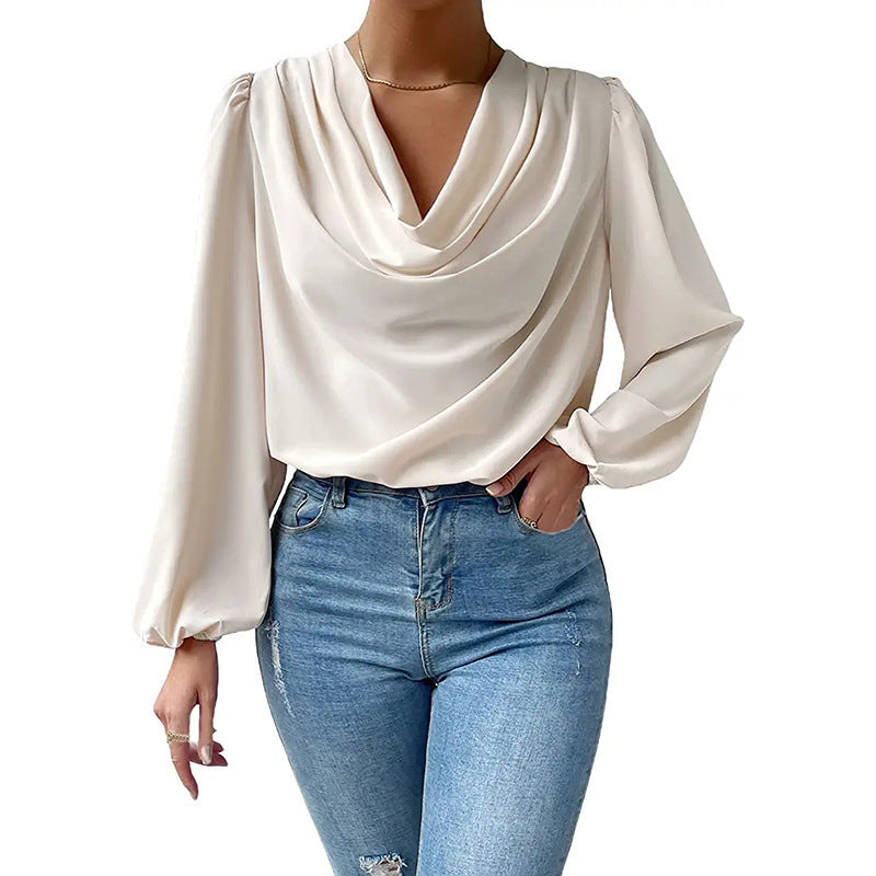 Breeze Through Your Day: Chiffon V-Neck Long-Sleeved Top | Marvis - Marvis