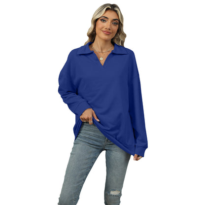 Effortless Elegance: Lapel V-Neck Casual Sweatshirt | Marvis - Marvis