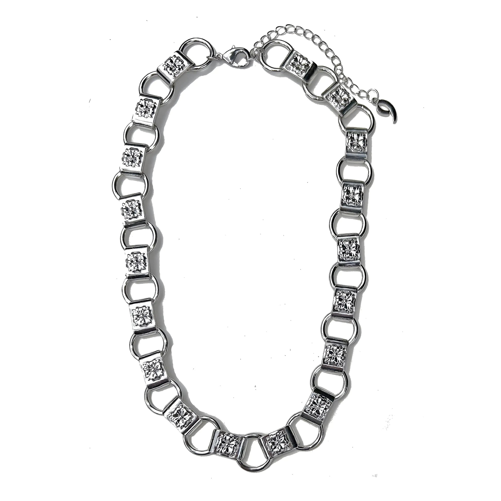 Vintage Charm: Floral Metal Embossed Chain Link Necklace | Marvis - Marvis