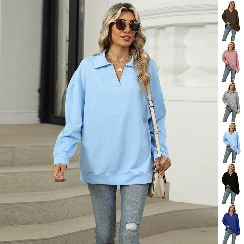 Effortless Elegance: Lapel V-Neck Casual Sweatshirt | Marvis - Marvis