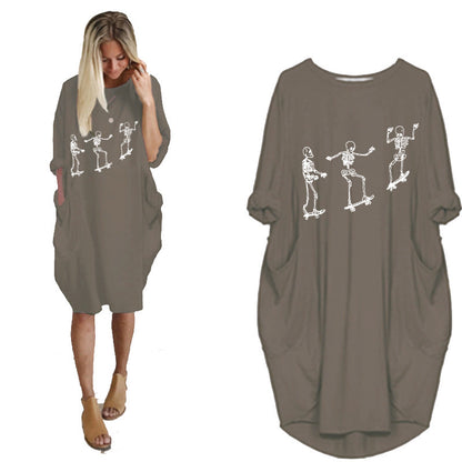 Spooktacular Casual Halloween Pocket Dress – Haunt in Style! | Marvis - Marvis