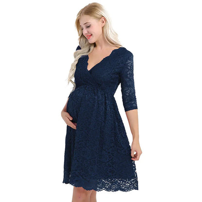 Women's Maternity Elegant Floral Lace Overlay Dress - Timeless Elegance | Marvis - Marvis