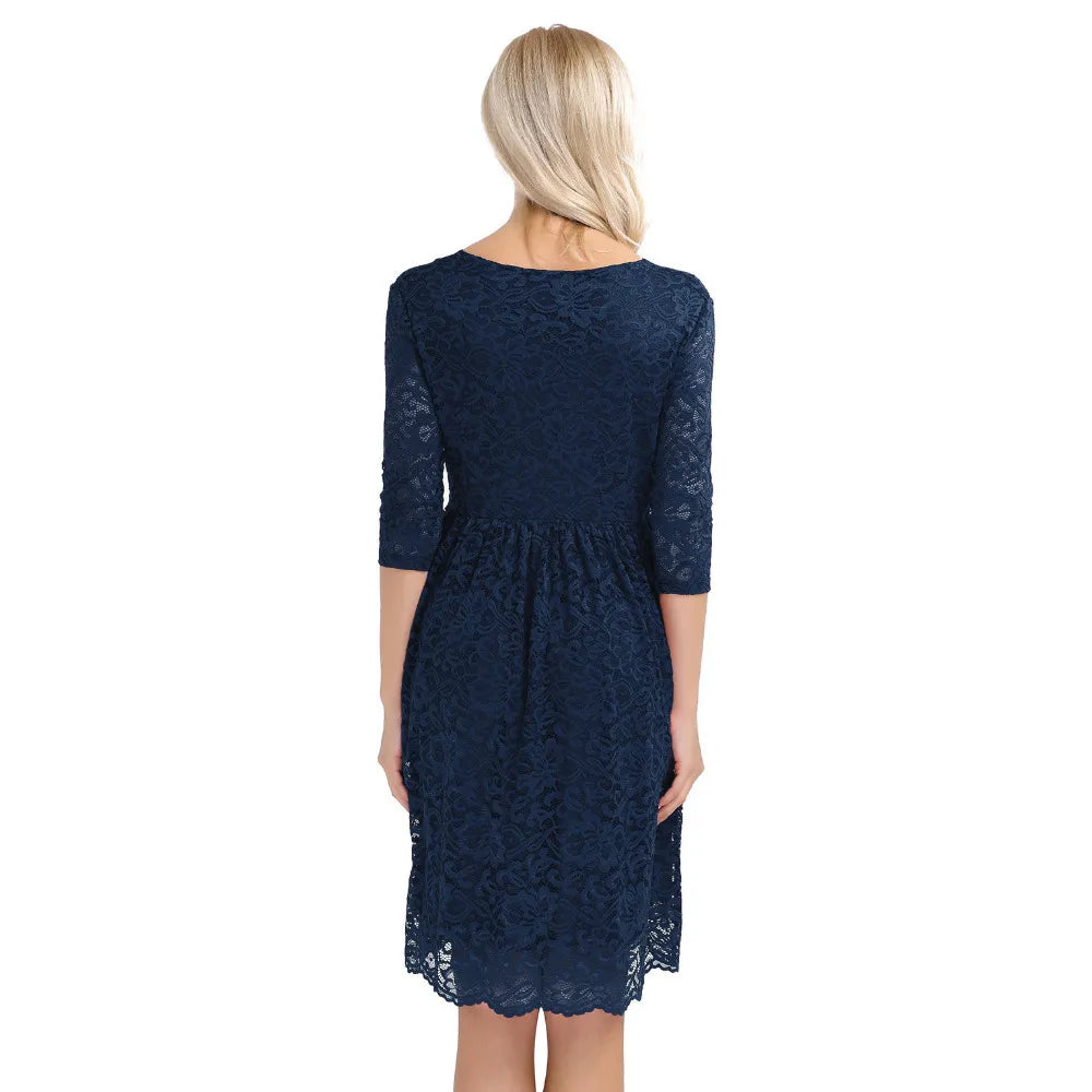 Women's Maternity Elegant Floral Lace Overlay Dress - Timeless Elegance | Marvis - Marvis