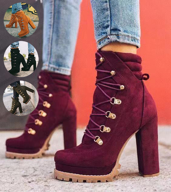 Step Up Your Style with Round Toe Lace-Up Heeled Boots | Marvis - Marvis