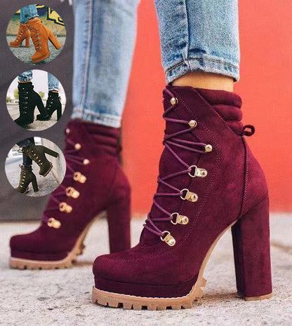 Step Up Your Style with Round Toe Lace-Up Heeled Boots | Marvis - Marvis