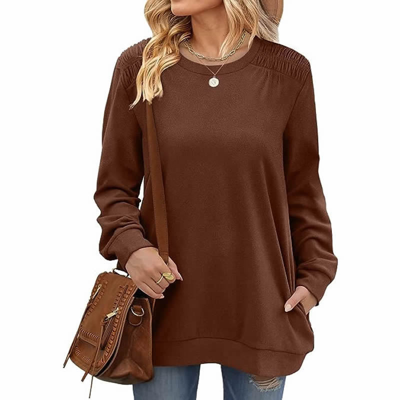 Effortless Style: Long Sleeve Pullover Sweatshirt with Pockets | Marvis - Marvis