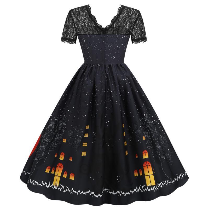 Whimsical Halloween Lace Patchwork Swing Dress for Effortless Glam | Marvis - Marvis