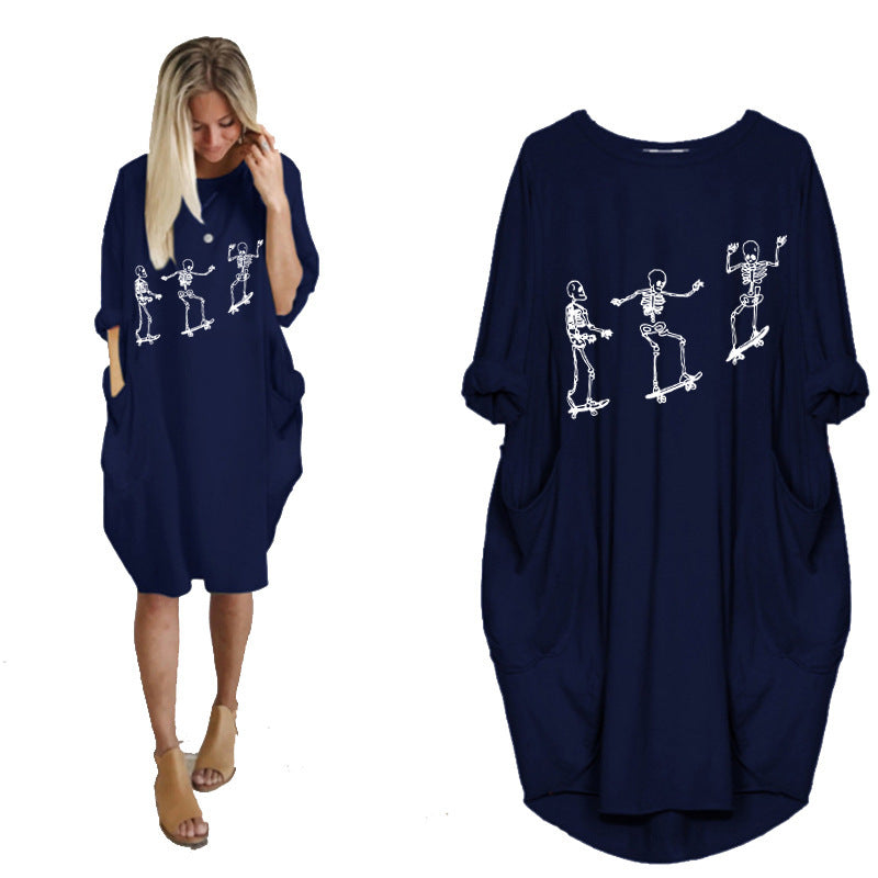 Spooktacular Casual Halloween Pocket Dress – Haunt in Style! | Marvis - Marvis