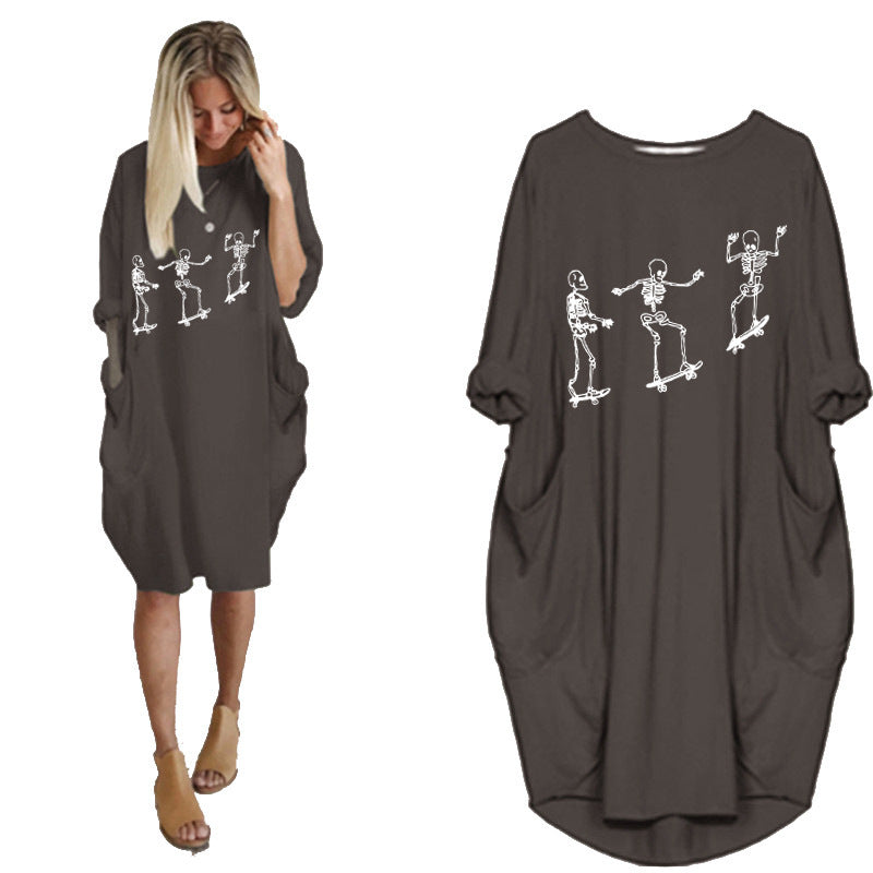 Spooktacular Casual Halloween Pocket Dress – Haunt in Style! | Marvis - Marvis