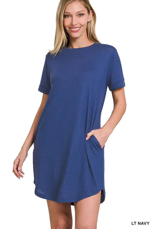 Effortless Chic: Rolled Short Sleeve Round Neck Dress | Marvis - Marvis