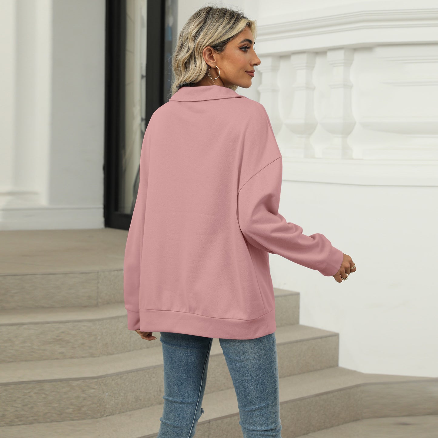 Effortless Elegance: Lapel V-Neck Casual Sweatshirt | Marvis - Marvis