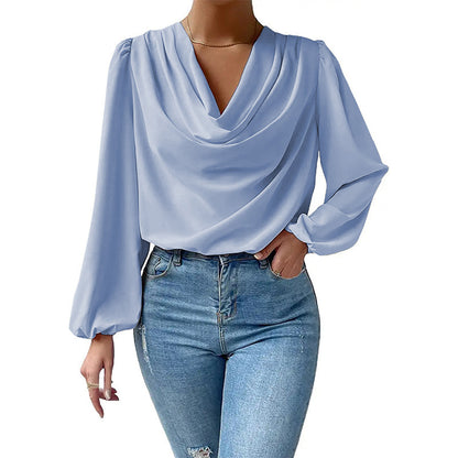 Breeze Through Your Day: Chiffon V-Neck Long-Sleeved Top | Marvis - Marvis