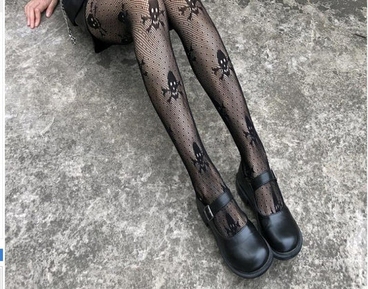 Sassy Skull Fishnet Stockings – Haunt in Style! | Marvis - Marvis