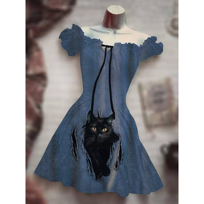 Spooky Chic: Puff Sleeve High Waist Halloween Dress | Marvis - Marvis