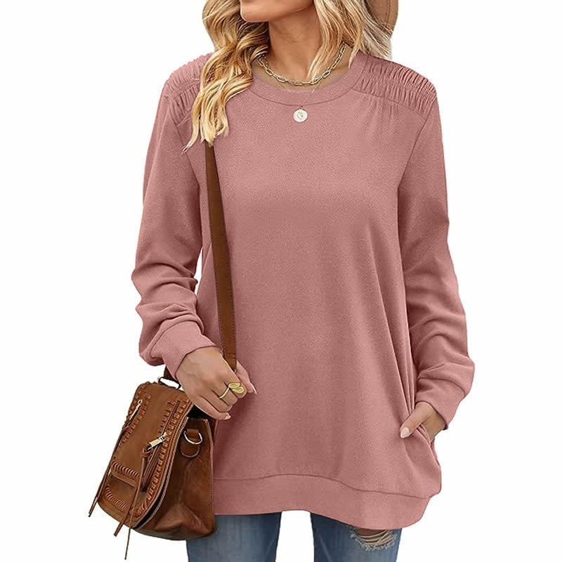 Effortless Style: Long Sleeve Pullover Sweatshirt with Pockets | Marvis - Marvis