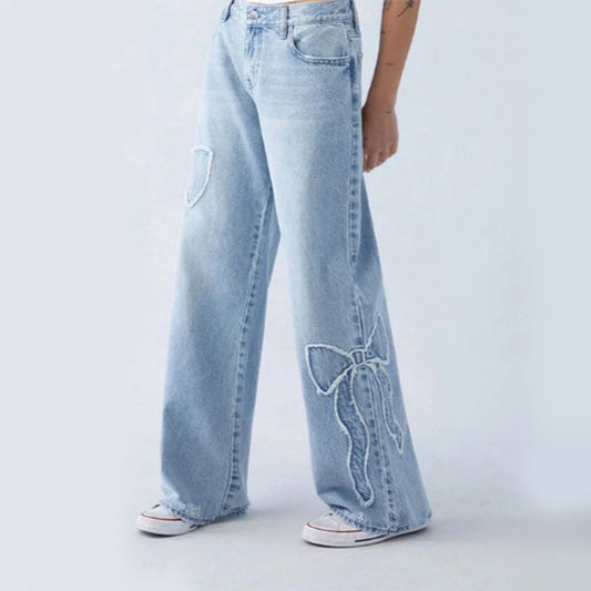 Hot Girl Vibes - Embroidered Butterfly Baggy Jeans | Marvis - Marvis