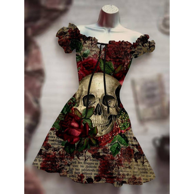 Spooky Chic: Puff Sleeve High Waist Halloween Dress | Marvis - Marvis