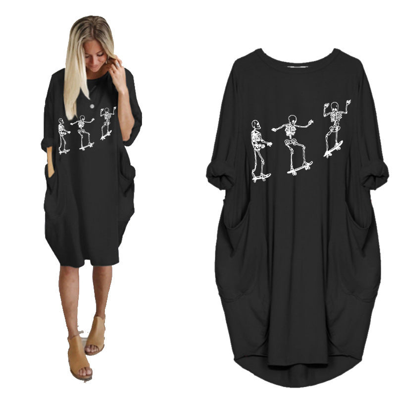 Spooktacular Casual Halloween Pocket Dress – Haunt in Style! | Marvis - Marvis