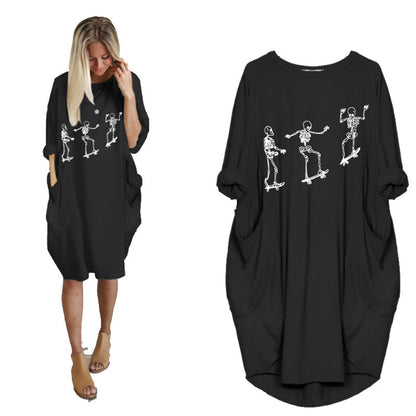 Spooktacular Casual Halloween Pocket Dress – Haunt in Style! | Marvis - Marvis