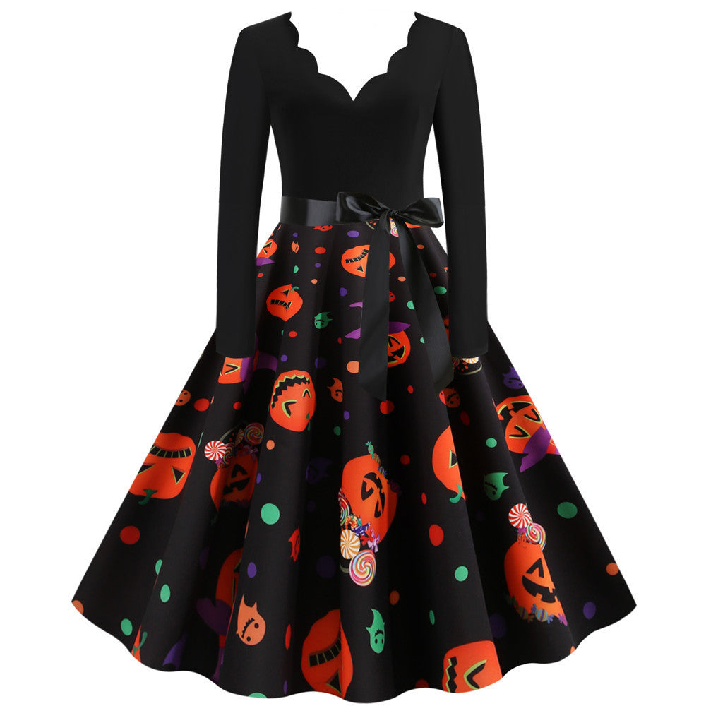 Burnt Flower V-Neck Swing Dress – Hauntingly Chic Halloween Look | Marvis - Marvis