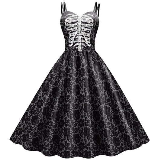 Skull Chic: Halloween Skeleton Print Dress for Fierce Fashionistas | Marvis - Marvis